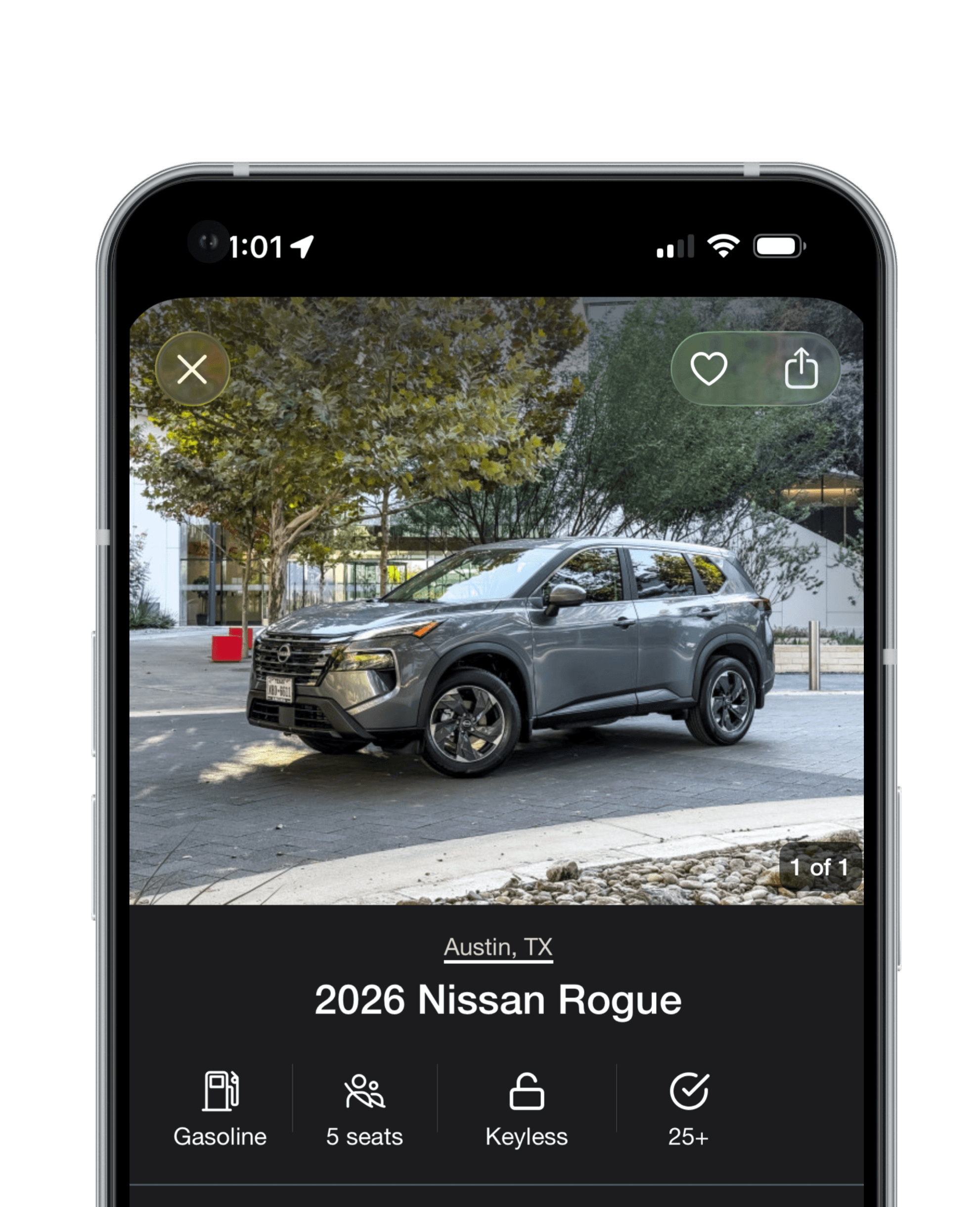 The Ride app showing a car listing